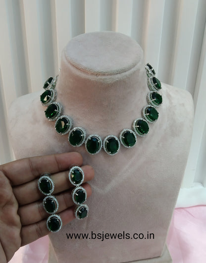 Green Silver CZ Necklace Jewellery Sheet Set