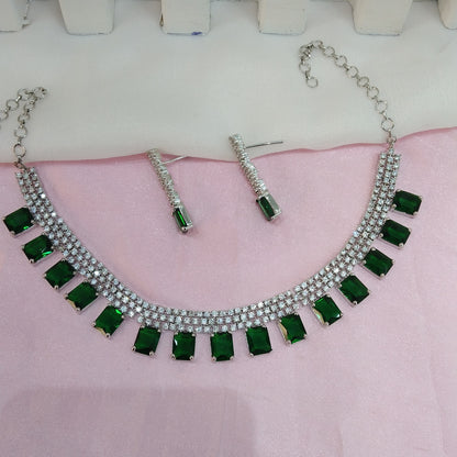 Green Silver CZ Necklace Jewellery Sheet Set