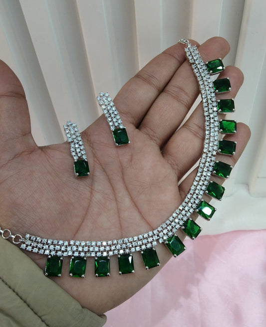 Green Silver CZ Necklace Jewellery Sheet Set