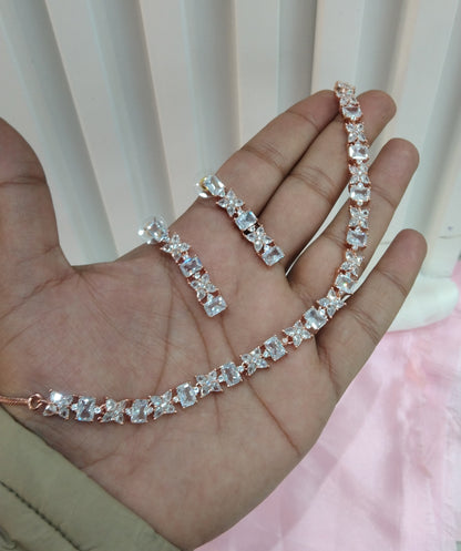 White Rose CZ Necklace Jewellery Rahwey Set