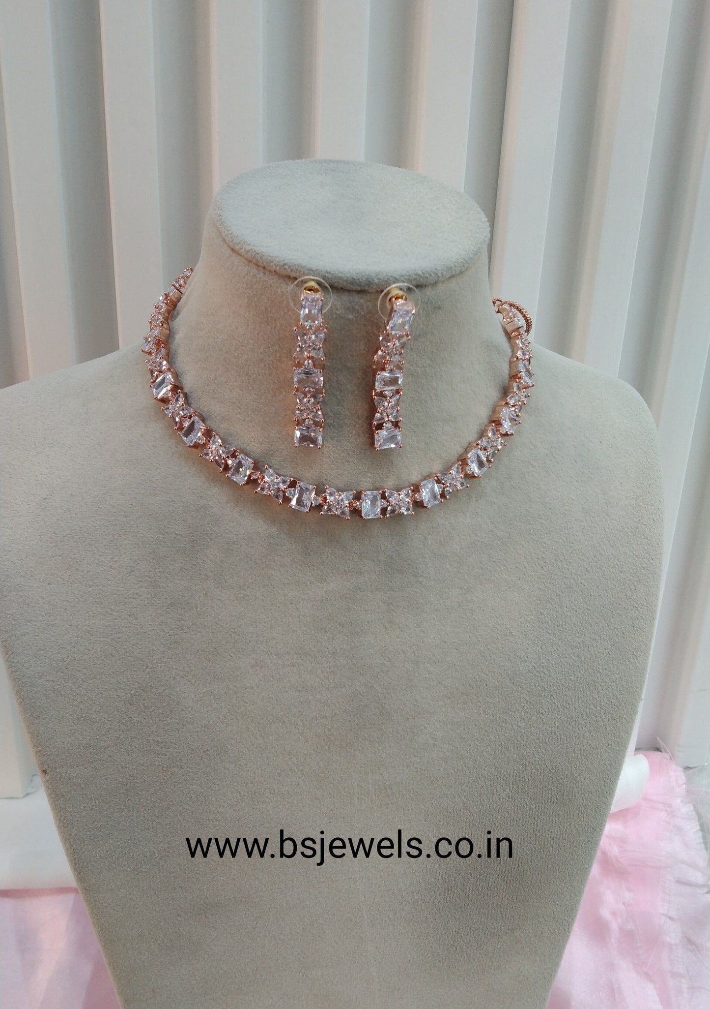 White Rose CZ Necklace Jewellery Rahwey Set