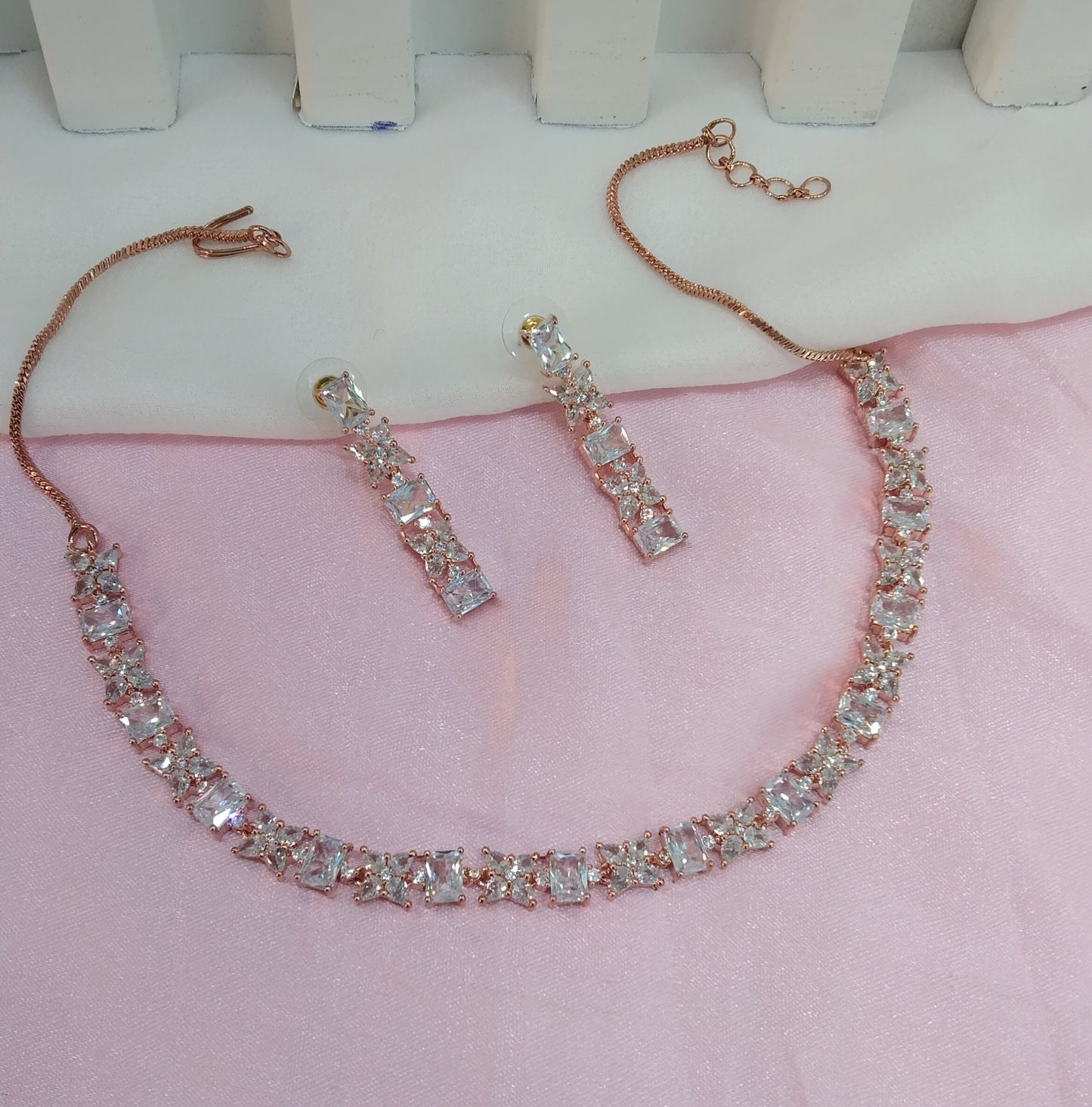 White Rose CZ Necklace Jewellery Rahwey Set