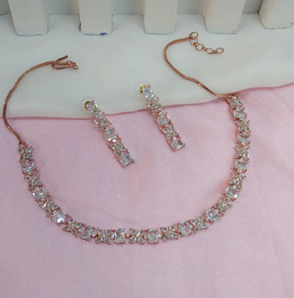 White Rose CZ Necklace Jewellery Rahwey Set
