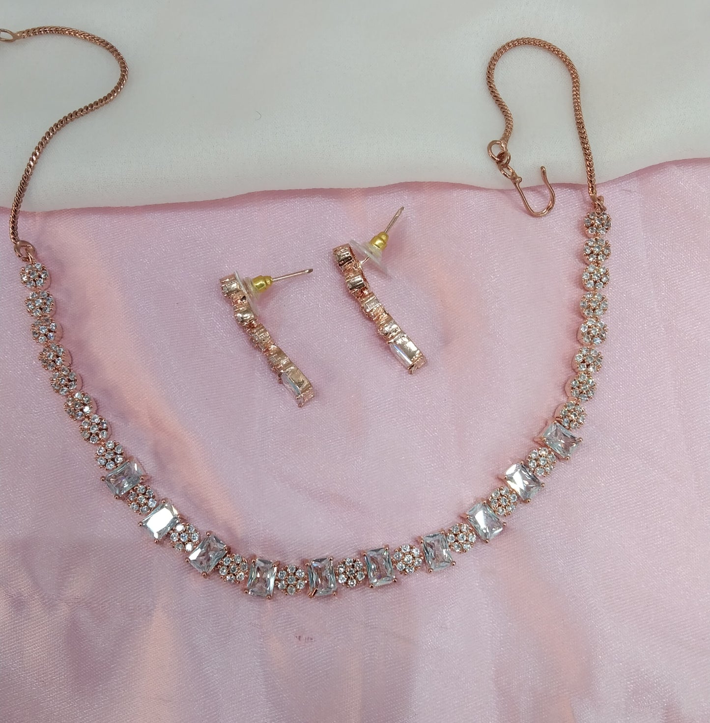White Rose CZ Necklace Jewellery Rahwey Set
