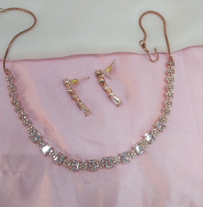 White Rose CZ Necklace Jewellery Rahwey Set