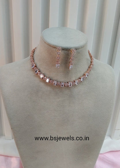 White Rose CZ Necklace Jewellery Rahwey Set