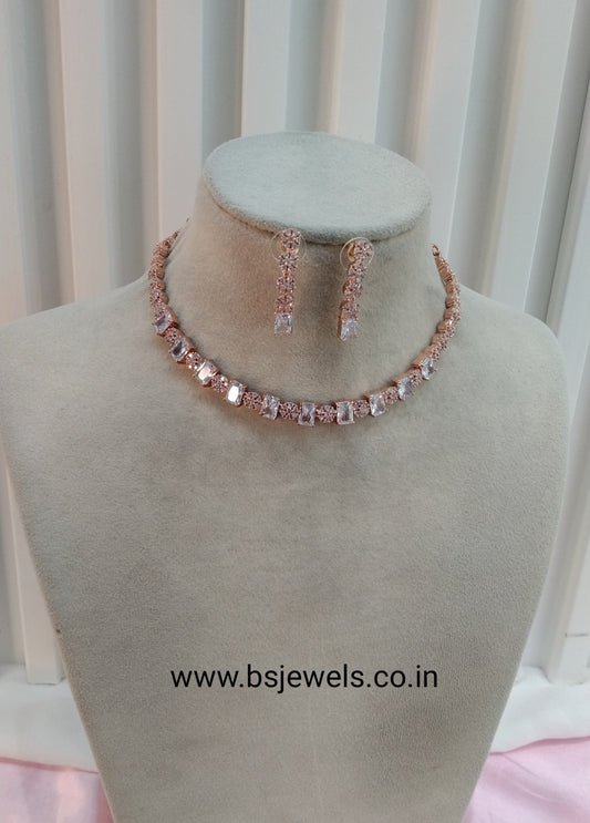 White Rose CZ Necklace Jewellery Rahwey Set
