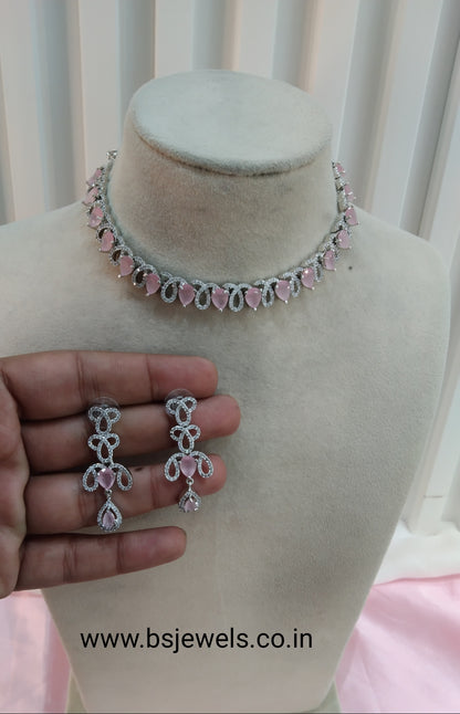 Pink Silver CZ Necklace Jewellery Above Set
