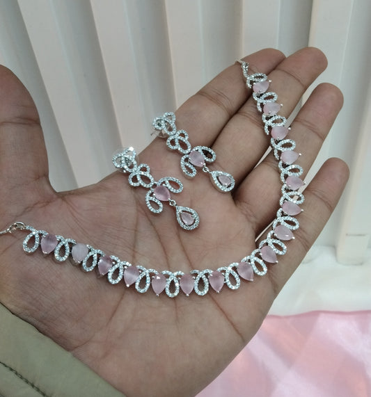 Pink Silver CZ Necklace Jewellery Above Set