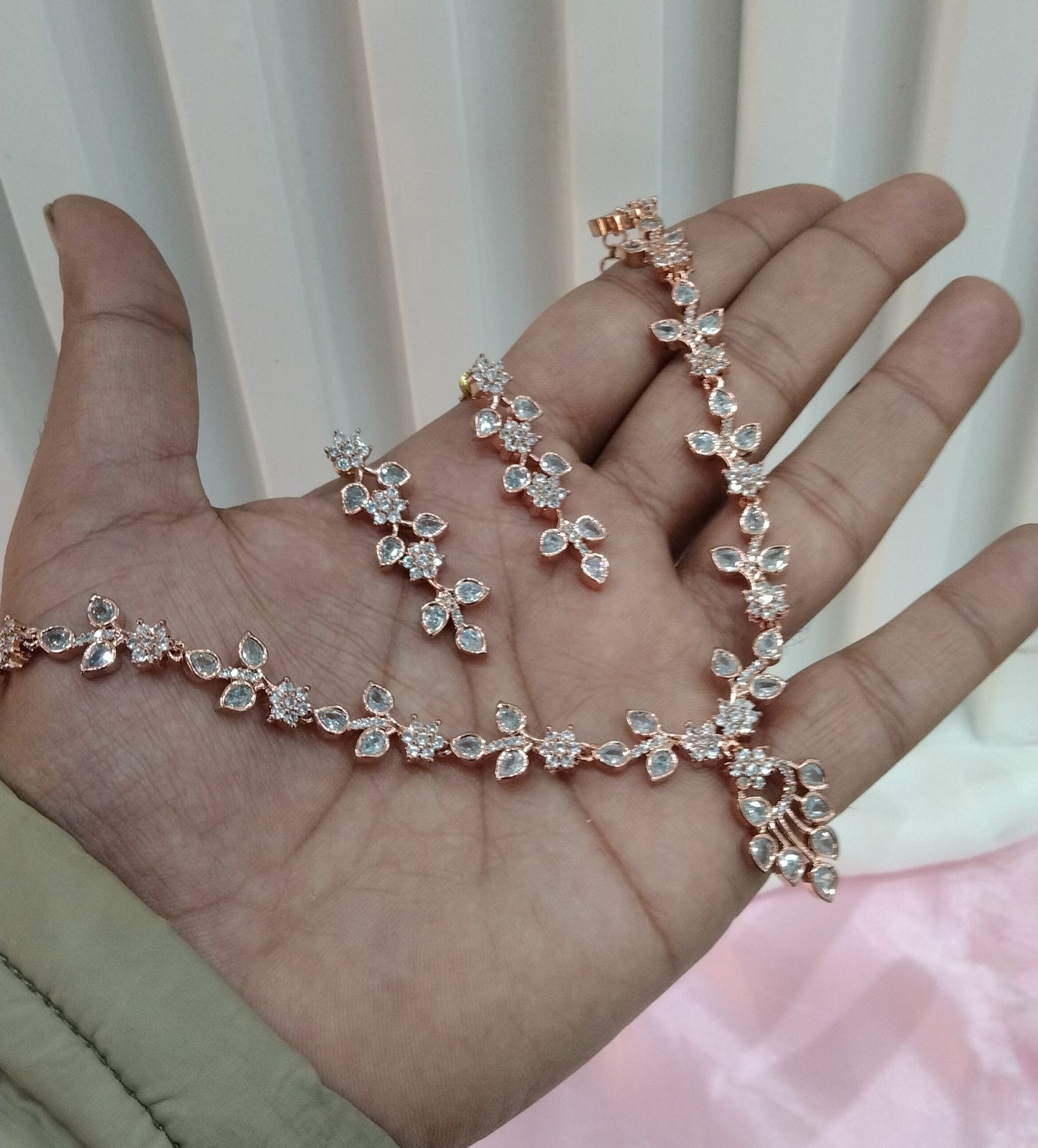 White Rose CZ Necklace Jewellery East Orange Set