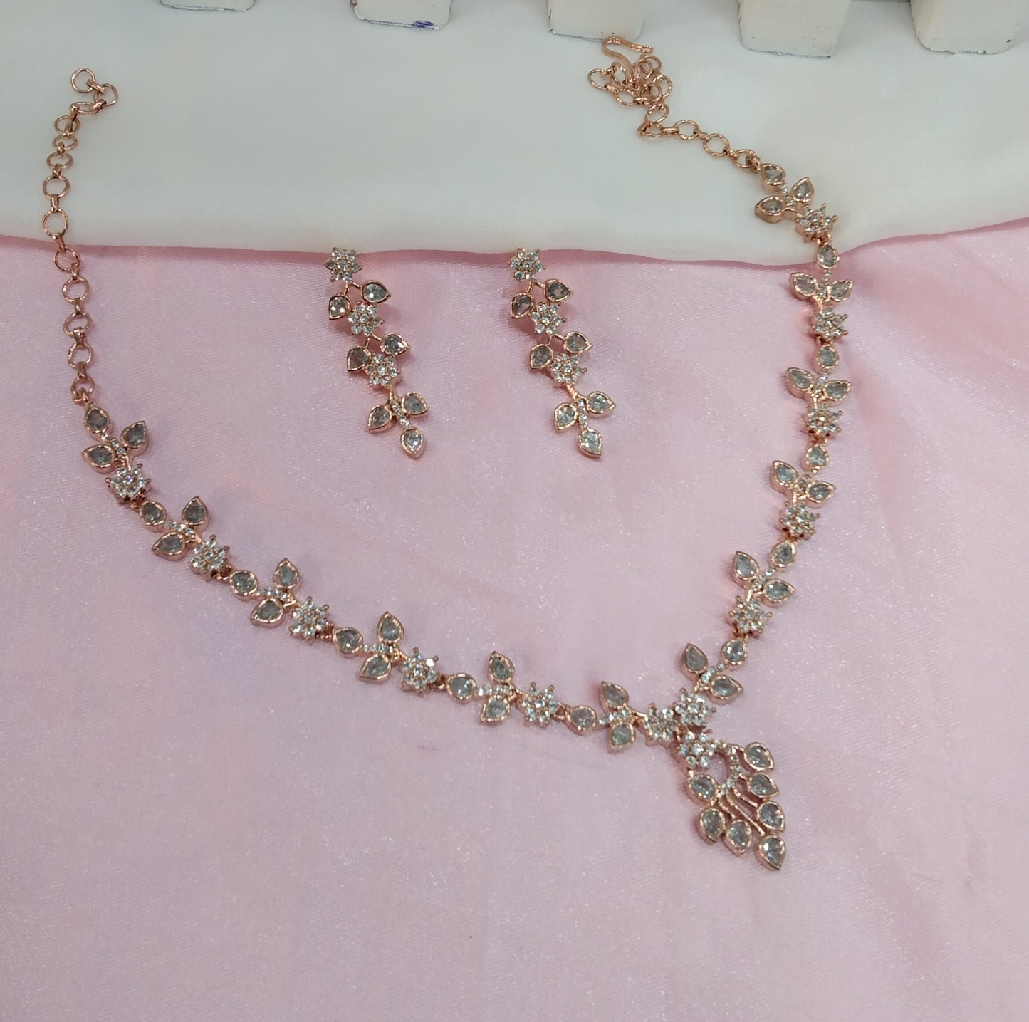 White Rose CZ Necklace Jewellery East Orange Set