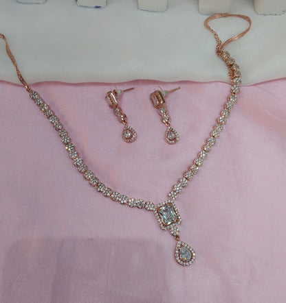 White Rose CZ Necklace Jewellery East Orange Set