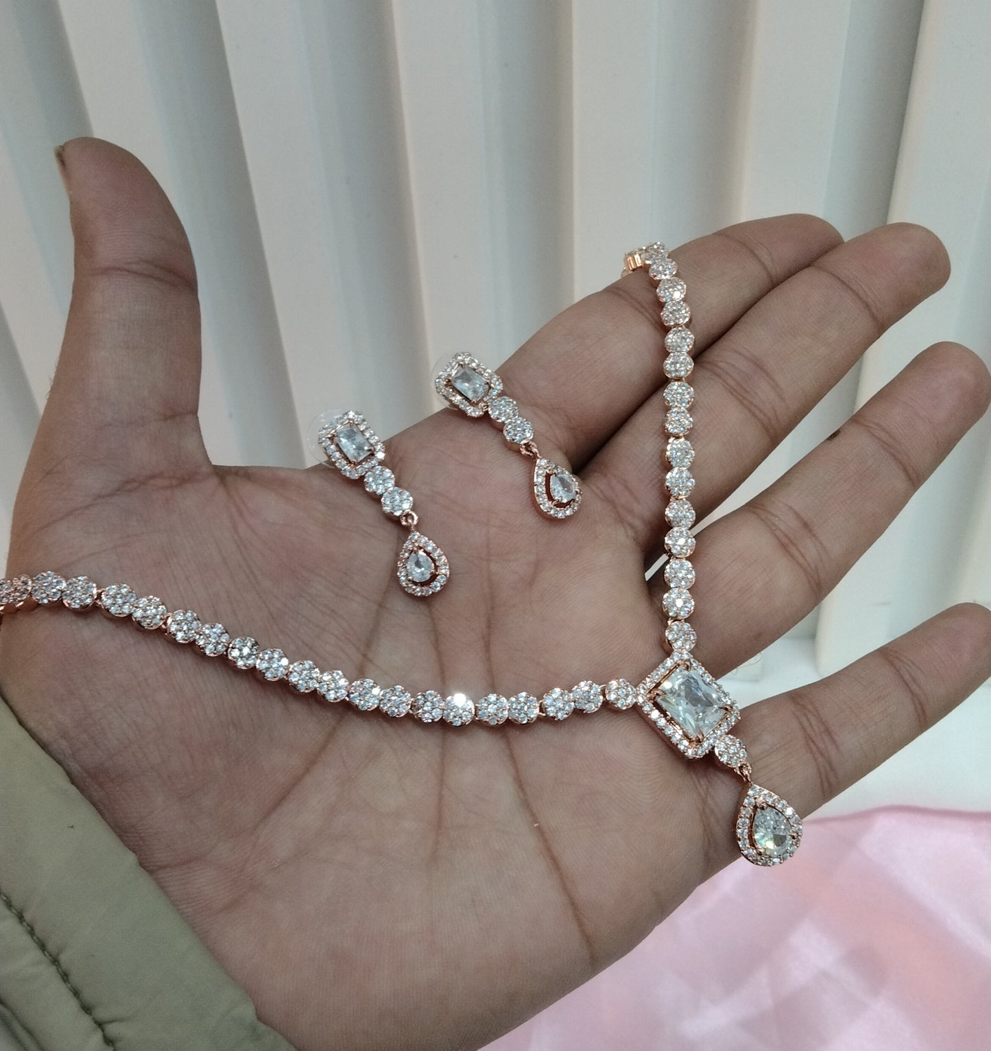 White Rose CZ Necklace Jewellery East Orange Set
