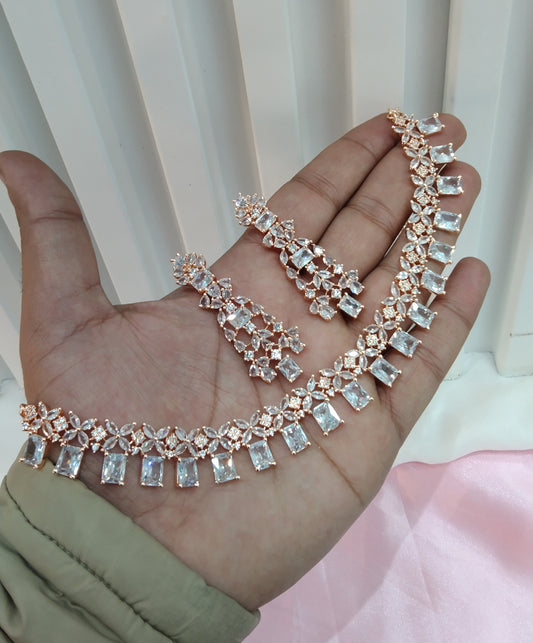 White Rose CZ Necklace Jewellery Philadelphia Set