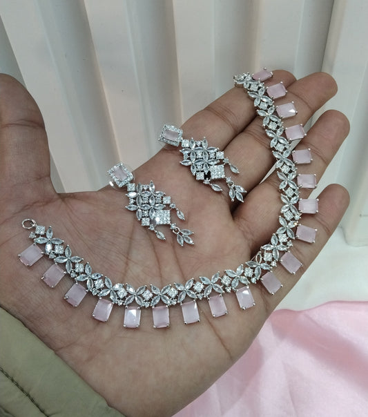 Pink Silver CZ Necklace Jewellery Philadelphia Set