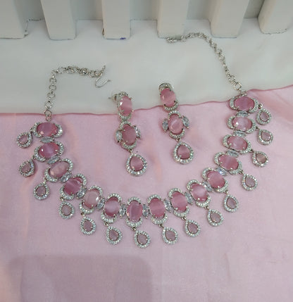 Pink Silver CZ Necklace Jewellery Clifton Set