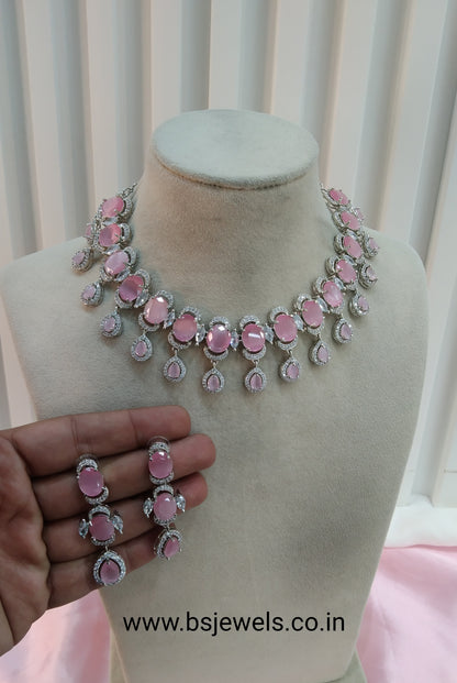 Pink Silver CZ Necklace Jewellery Clifton Set