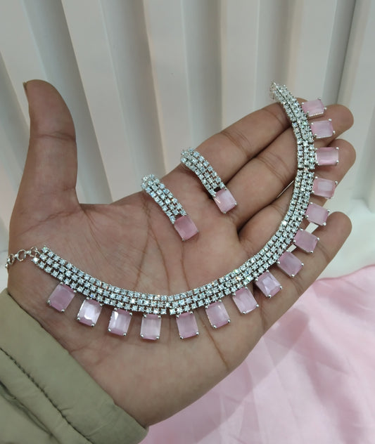 Pink Silver CZ Necklace Jewellery Scarsdale Set