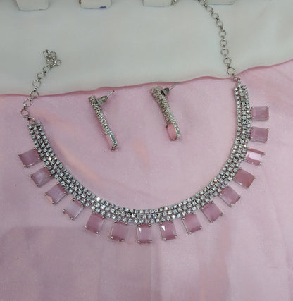 Pink Silver CZ Necklace Jewellery Scarsdale Set