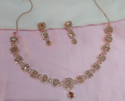 White Rose CZ Necklace Jewellery Prince Set