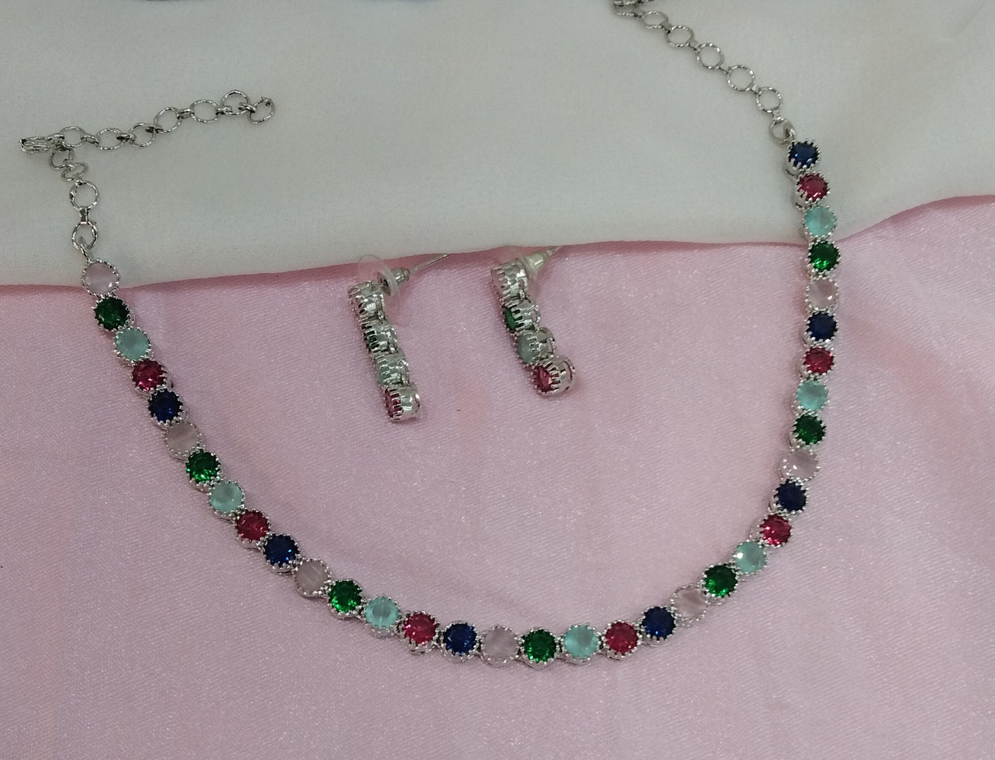 Silver Multi Colour CZ Necklace Jewellery Dans Set