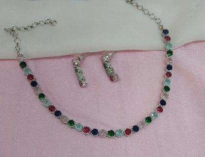 Silver Multi Colour CZ Necklace Jewellery Dans Set