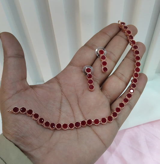 Rose Ruby CZ Necklace Jewellery Dans Set
