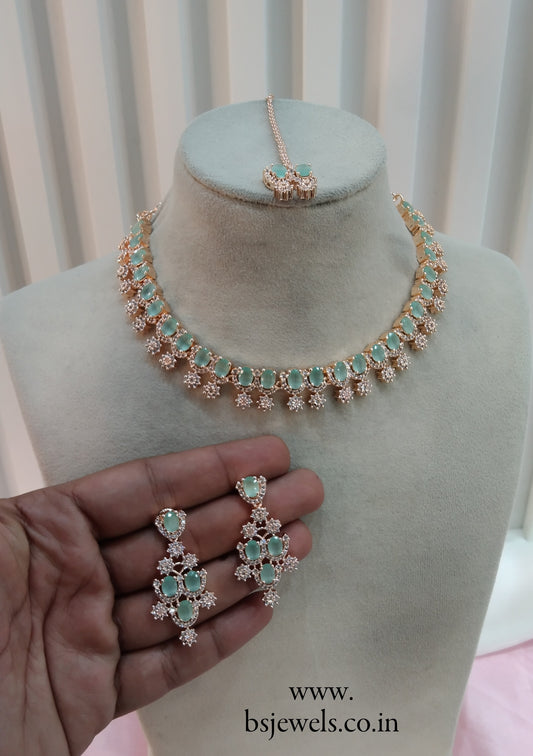 Rose Pista CZ Necklace Jewellery Coloumbia Set