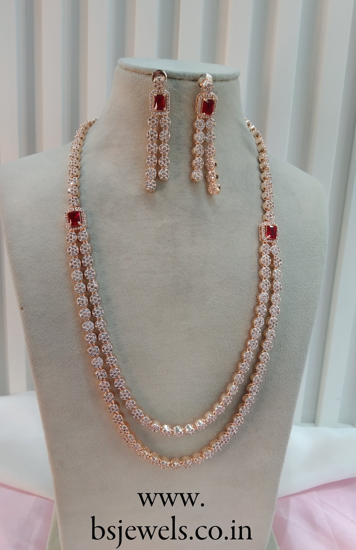 Ruby Rose CZ Layered Long Rani Haar Necklace Jewellery Columbia Set