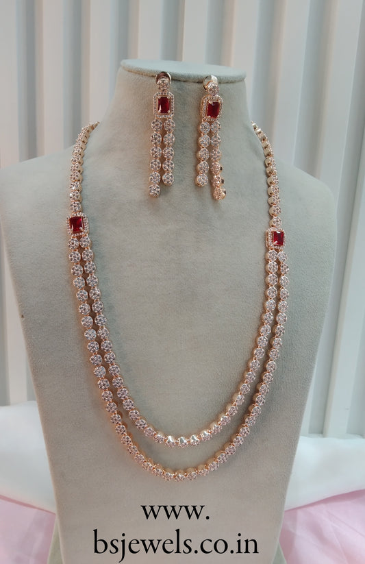 Ruby Rose CZ Layered Long Rani Haar Necklace Jewellery Columbia Set