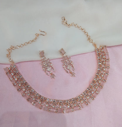 Rose Pink CZ Necklace Jewellery Chicago Set