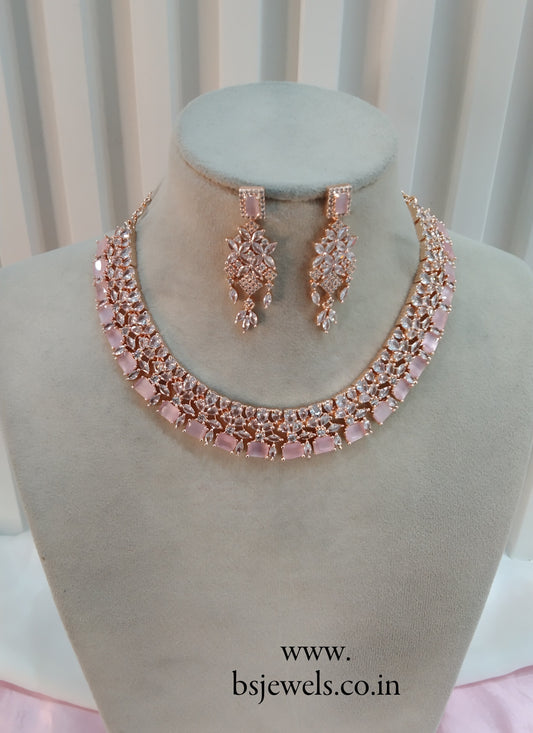 Rose Pink CZ Necklace Jewellery Chicago Set