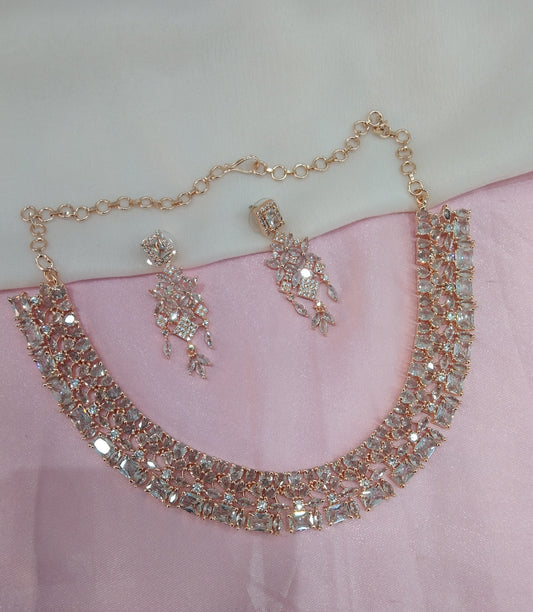 Rose White CZ Necklace Jewellery Chicago Set