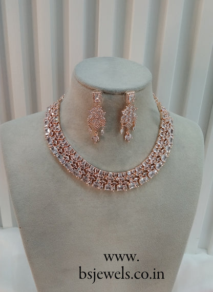 Rose White CZ Necklace Jewellery Chicago Set