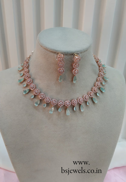 Sea Green Rose CZ Necklace Jewellery Dani Set