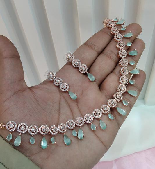 Sea Green Rose CZ Necklace Jewellery Dani Set