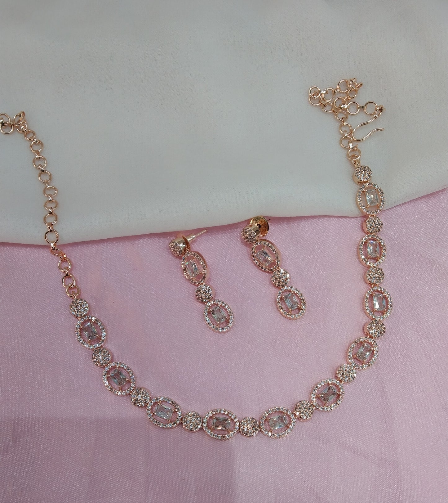 White Rose CZ Necklace Jewellery Bishan Set