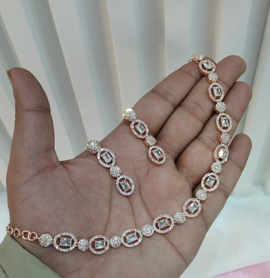 White Rose CZ Necklace Jewellery Bishan Set