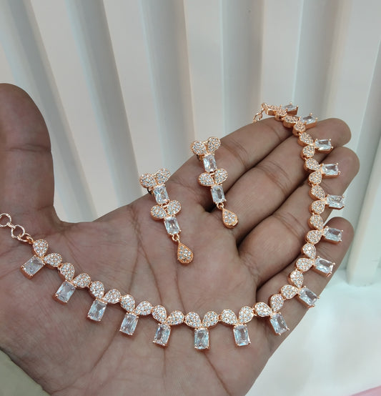 White Rose CZ Necklace Jewellery Bishan Set