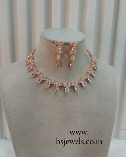 White Rose CZ Necklace Jewellery Bishan Set