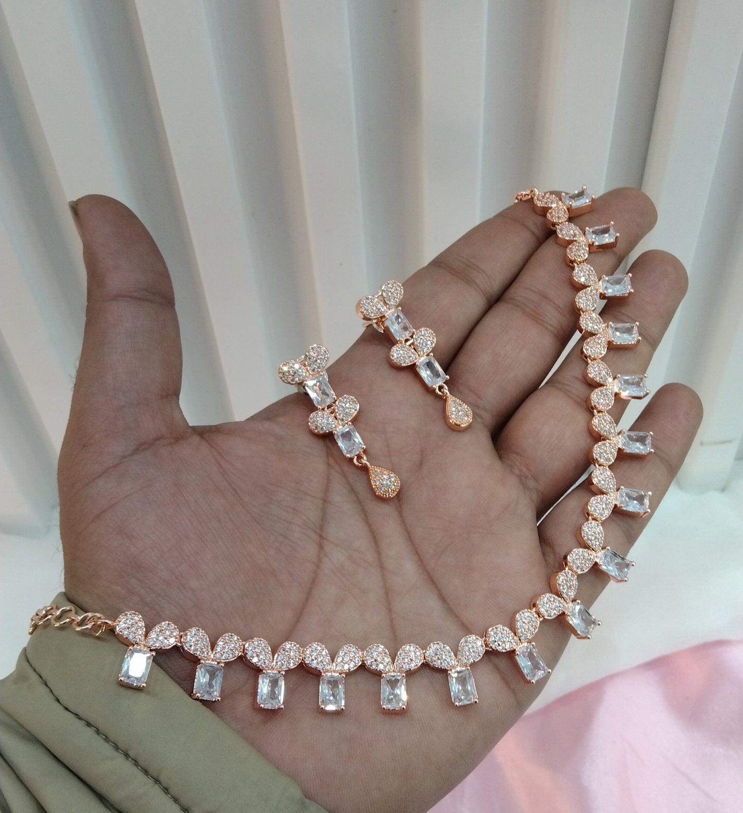 White Rose CZ Necklace Jewellery Bishan Set
