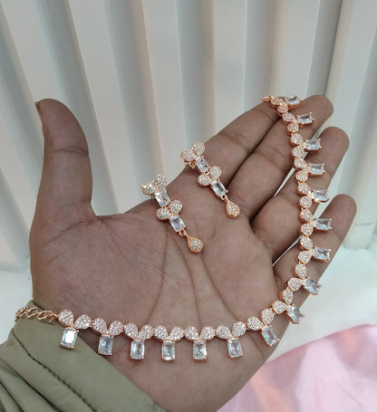 White Rose CZ Necklace Jewellery Bishan Set