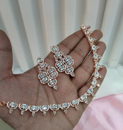 White Rose CZ Necklace Jewellery Bishan Set