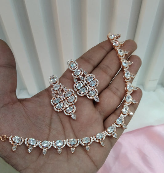 White Rose CZ Necklace Jewellery Bishan Set