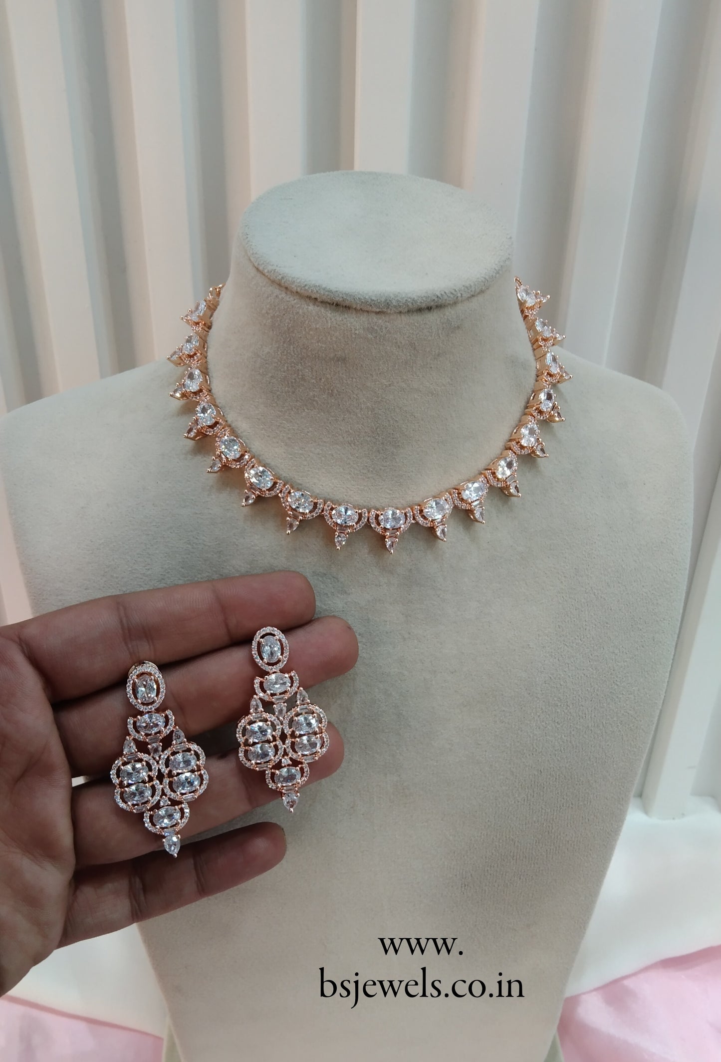 White Rose CZ Necklace Jewellery Bishan Set