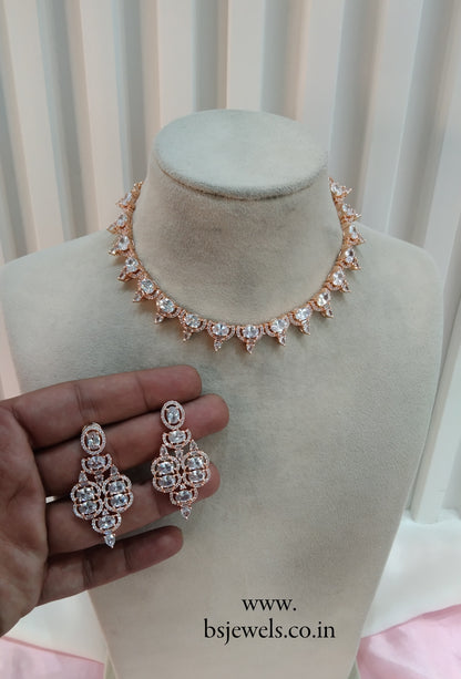 White Rose CZ Necklace Jewellery Bishan Set