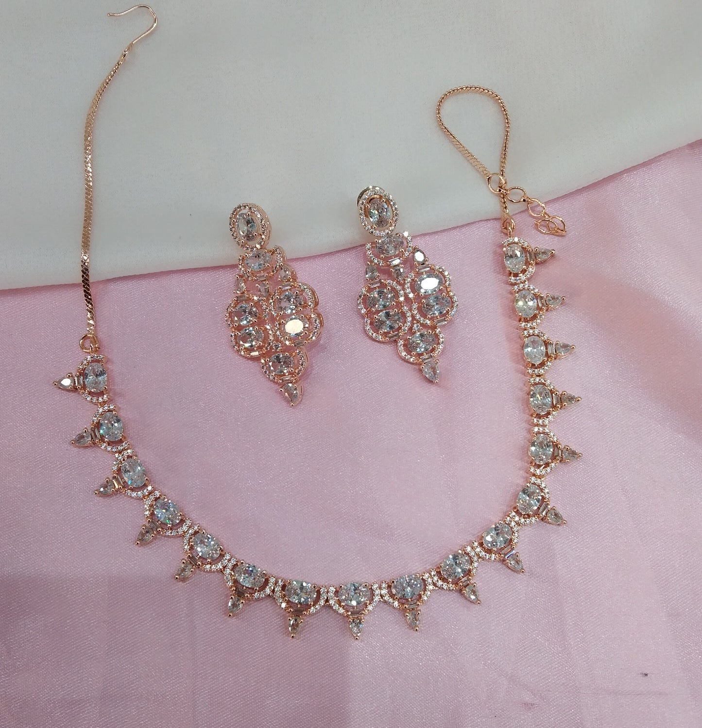 White Rose CZ Necklace Jewellery Bishan Set