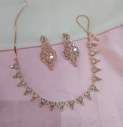 White Rose CZ Necklace Jewellery Bishan Set