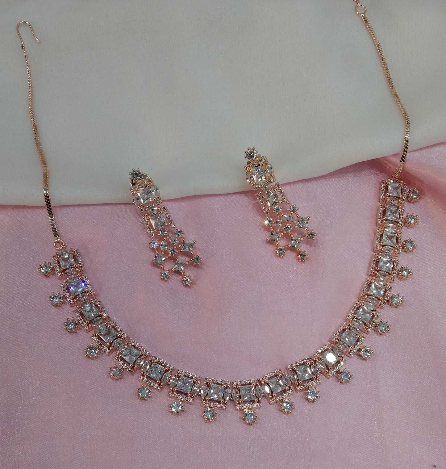 White Rose CZ Necklace Jewellery Bishan Set