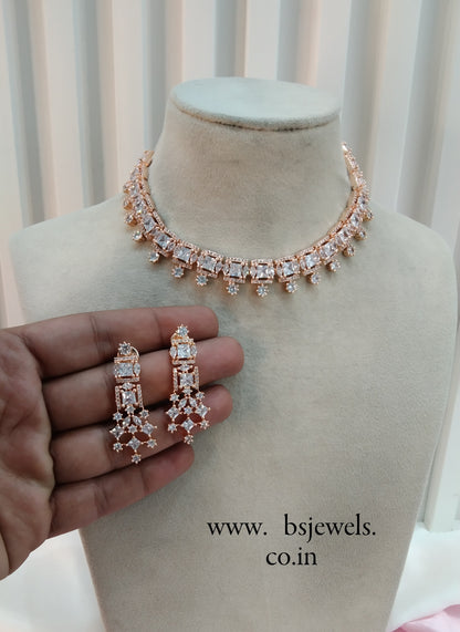 White Rose CZ Necklace Jewellery Bishan Set